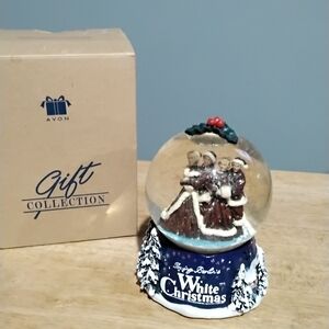 Avon White Christmas Snow Globe with Red and Green Accents